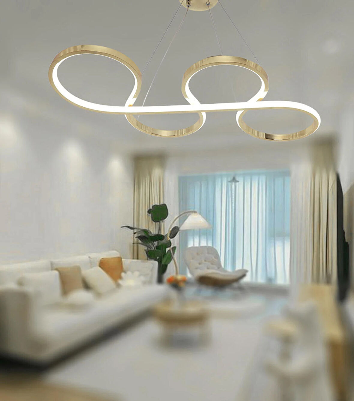 TT025-FSR TT Aydınlatma Yılan Modeli Fransız Sarı Kaplama ( Gün Işığı ) Led Avize
