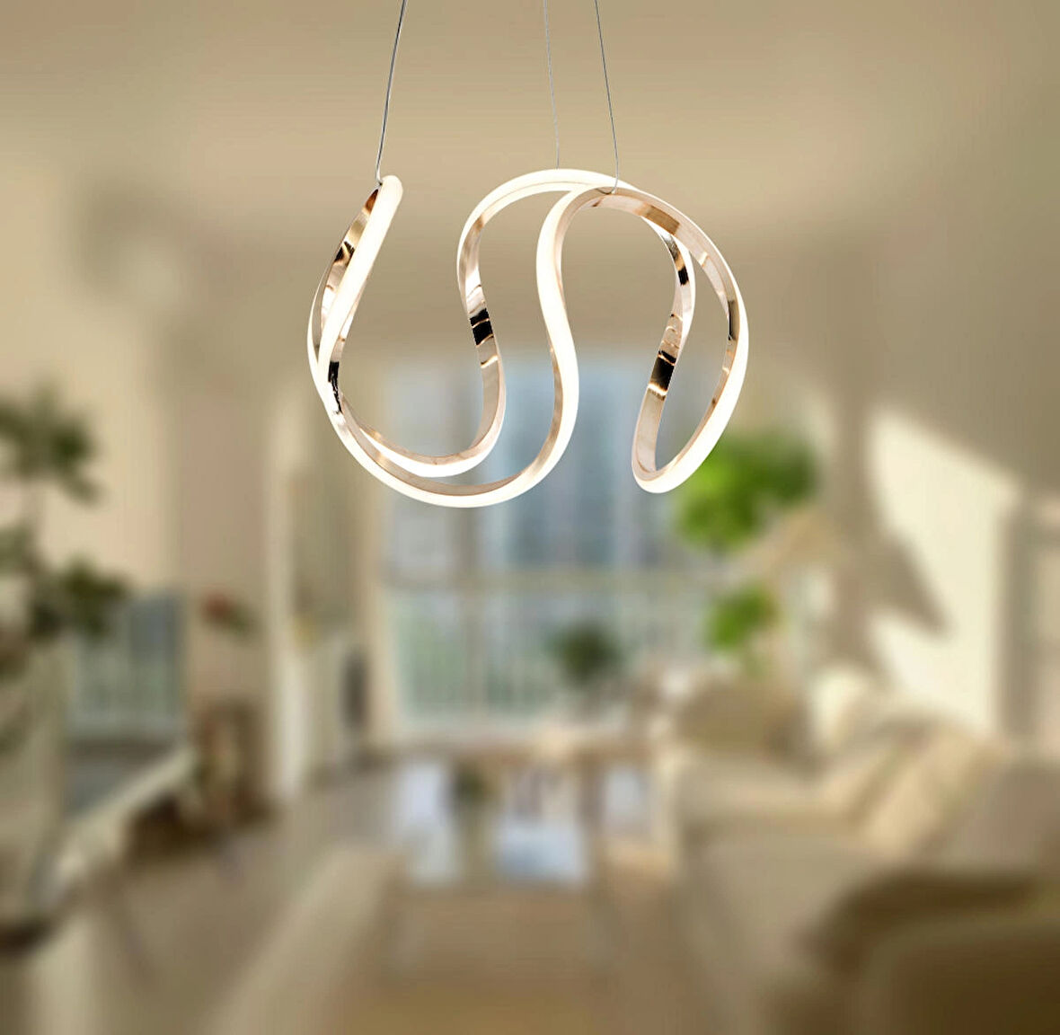 TT306-35-FSR TT Aydınlatma ( Gün Işığı ) Kavis Modeli Fransız Sarı Kaplama Led Avize