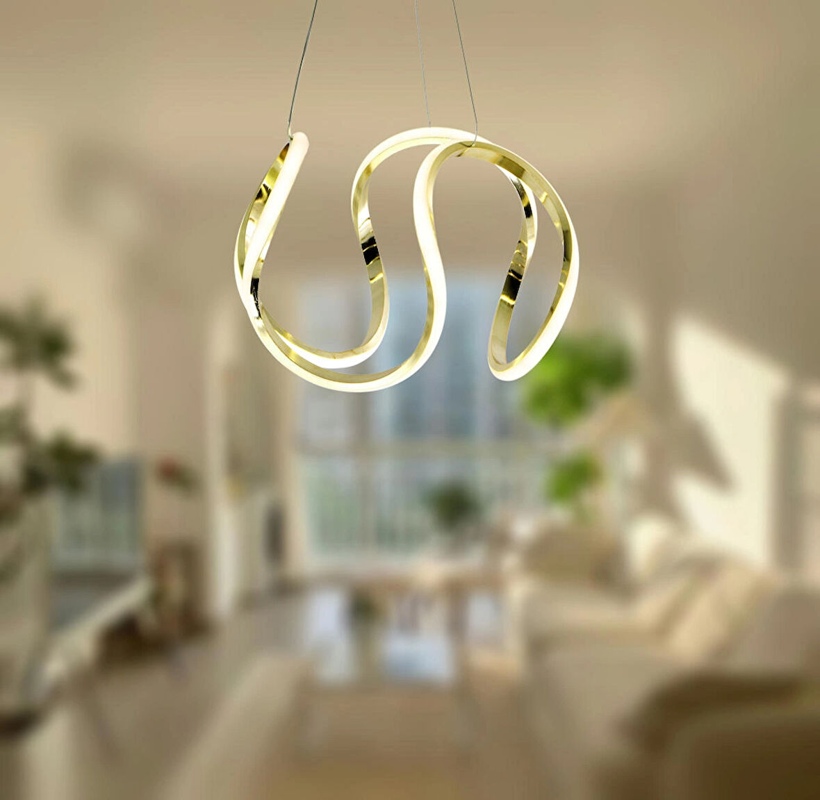 TT306-35-SR TT Aydınlatma ( Beyaz Işık ) Kavis Modeli Sarı Kaplama Led Avize