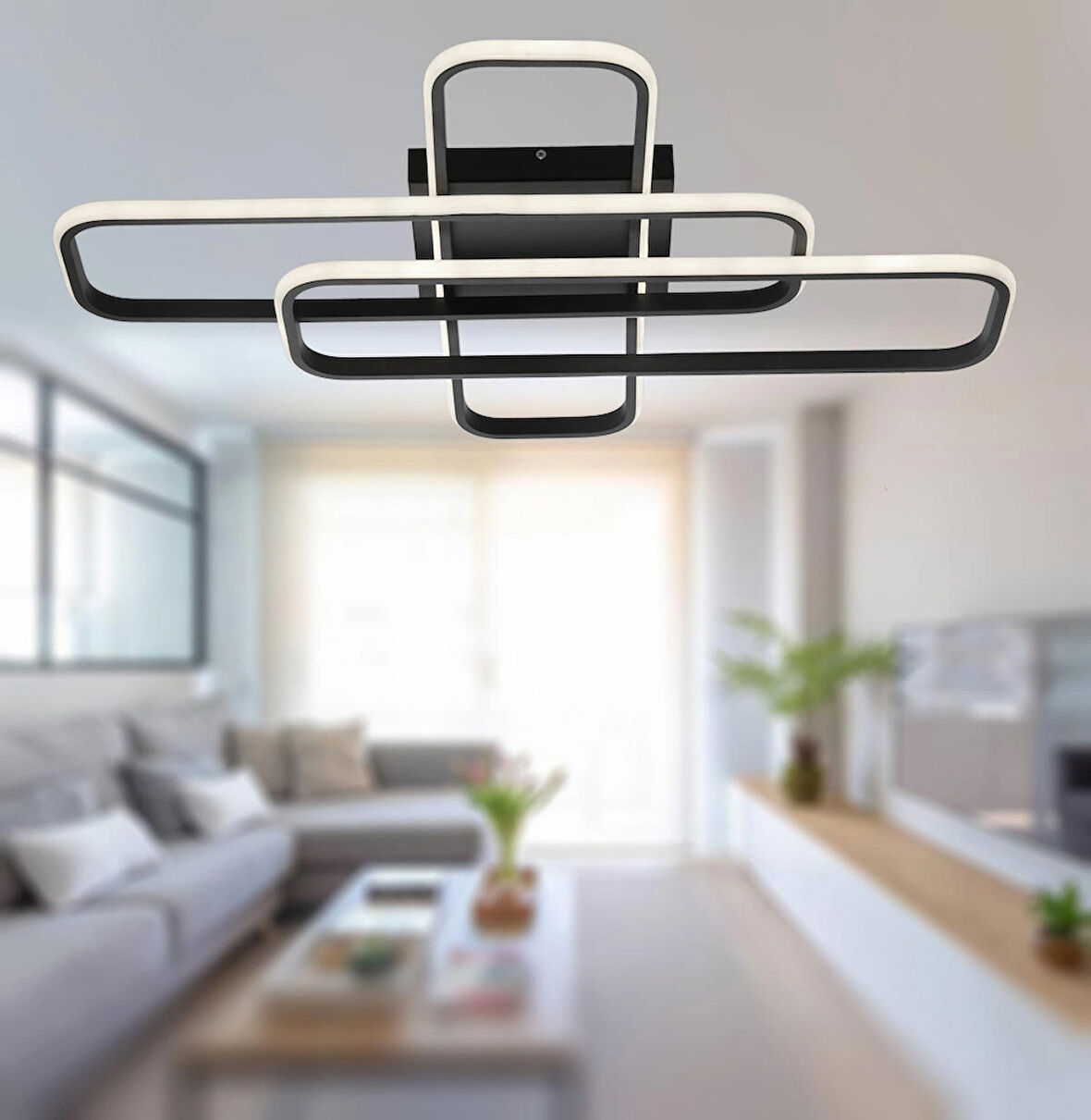 TT324-SY TT Aydınlatma ( Sarı Işık ) 57 x 17 Profil Mat Siyah 3 lü Plofonyer Led Avize
