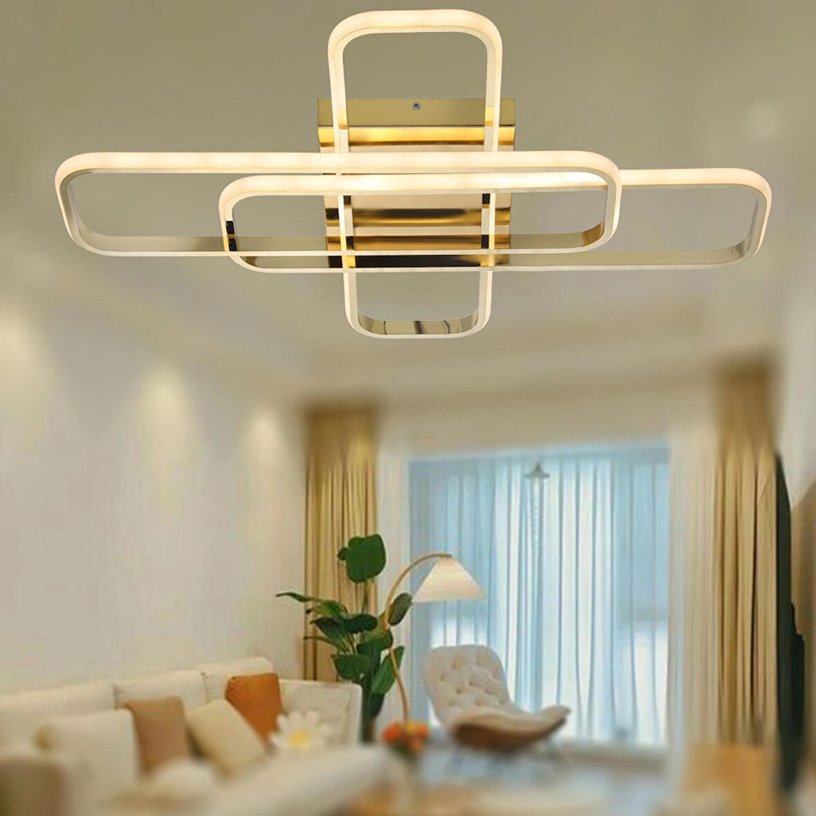 TT324-SR TT Aydınlatma ( Beyaz Işık ) 57 x 17 Profil Sarı Kaplama 3 lü Plofonyer Led Avize