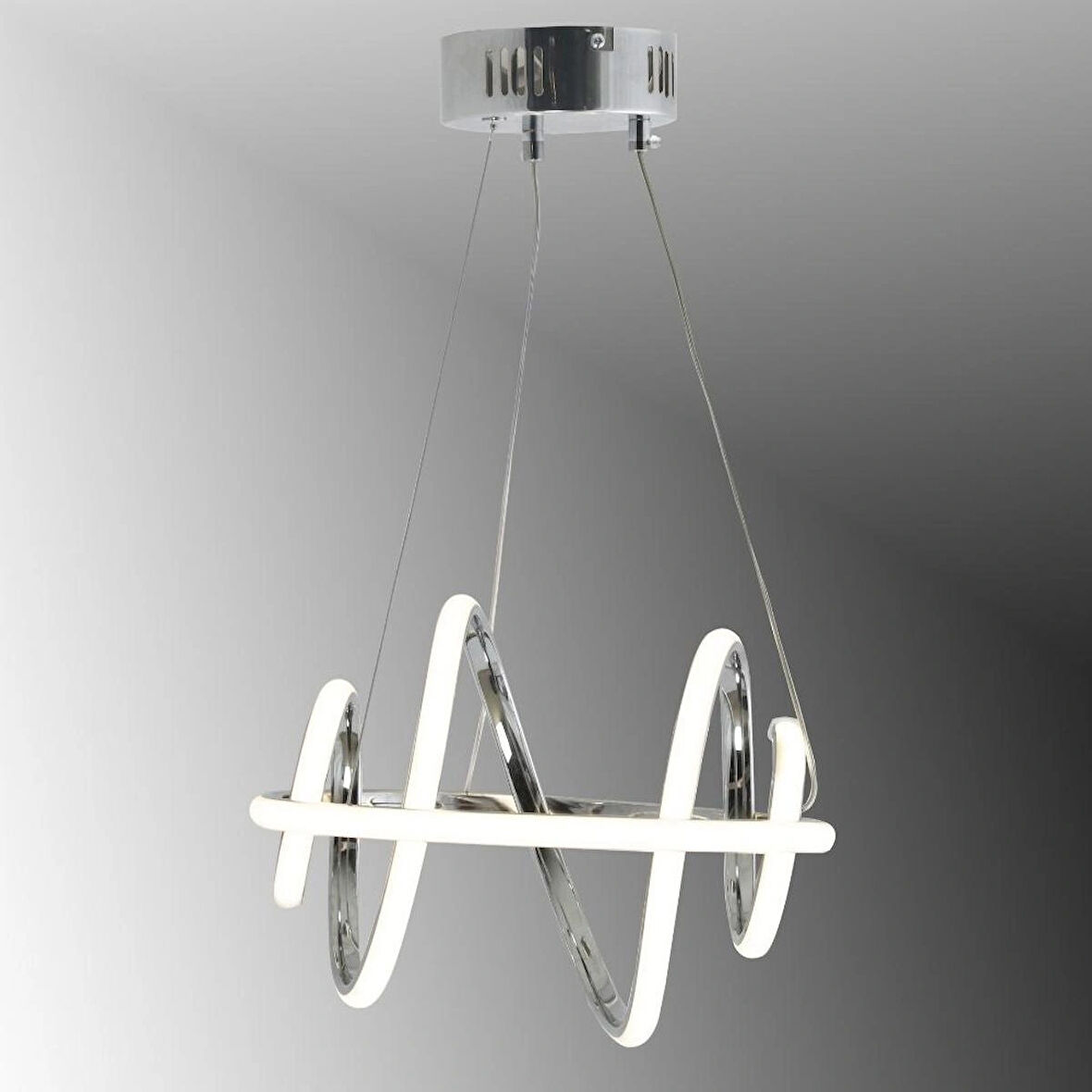 TT005-KR-3RENK TT Aydınlatma 3 RENK IŞIK Burgu Modeli Krom Kaplama Led Avize