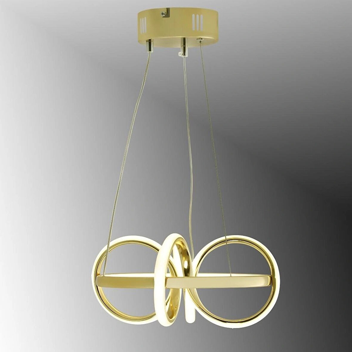 TT003-SR-BEYAZ IŞIK TT Aydınlatma BEYAZ IŞIK Sarmal Modeli Gold Sarı Kaplama Led Avize