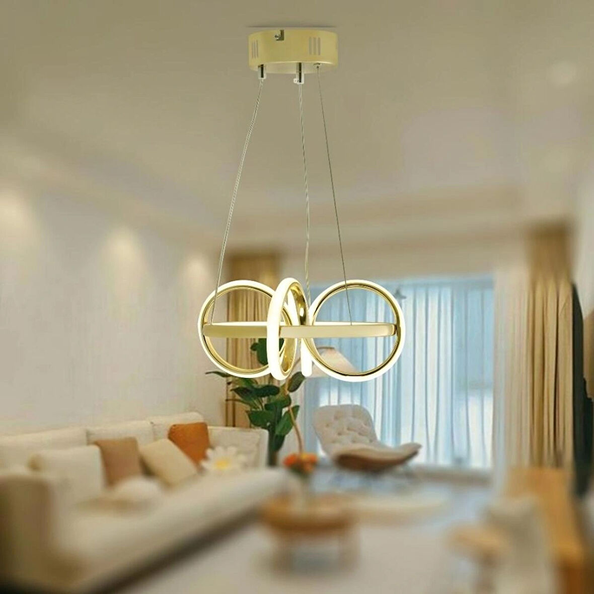 TT003-SR-SARI IŞIK  TT Aydınlatma SARI IŞIK Sarmal Modeli Gold Sarı Kaplama Led Avize