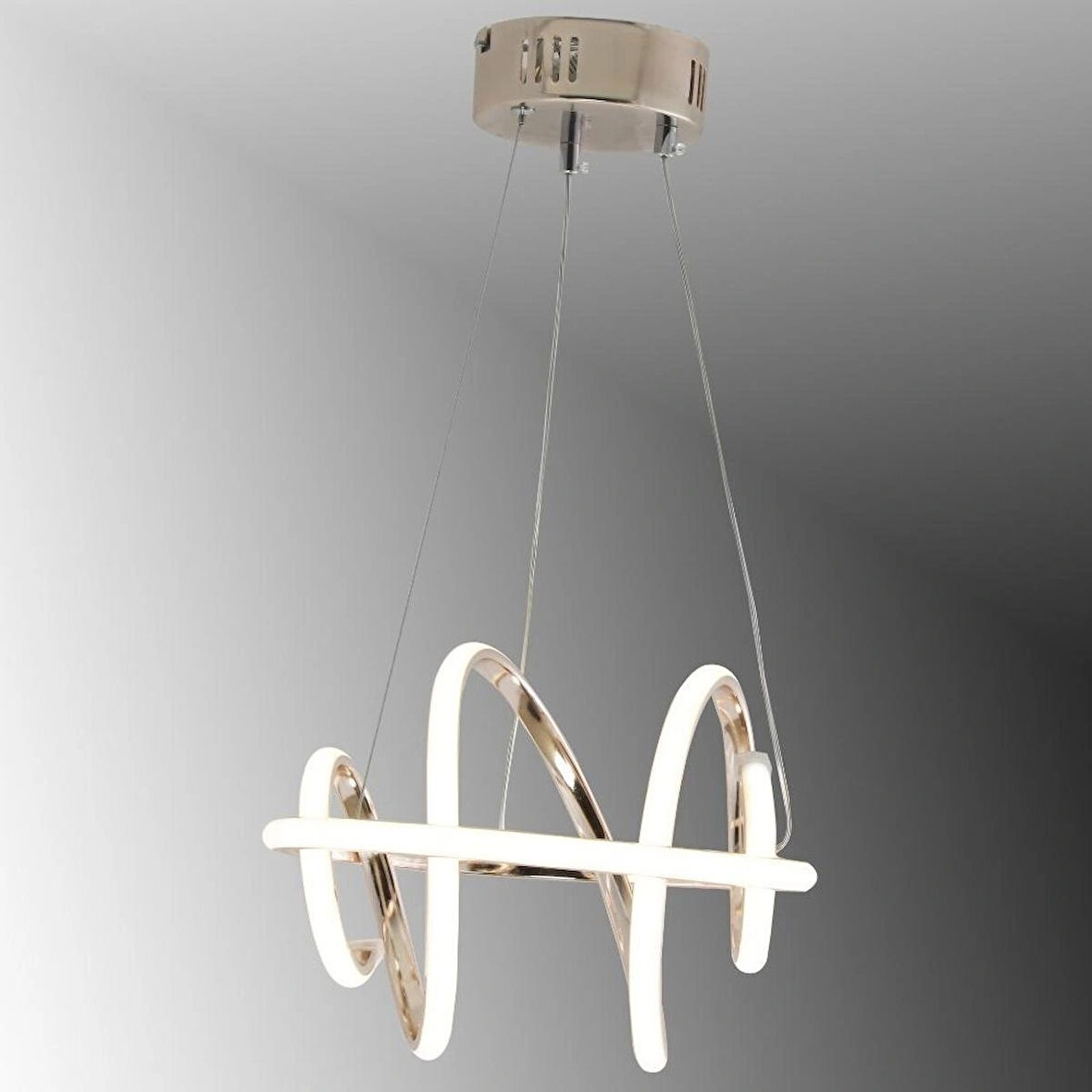 TT005-FSR-3RENK TT Aydınlatma 3 RENK IŞIK LED Burgu Modeli Fransız Sarı Kaplama Led Avize