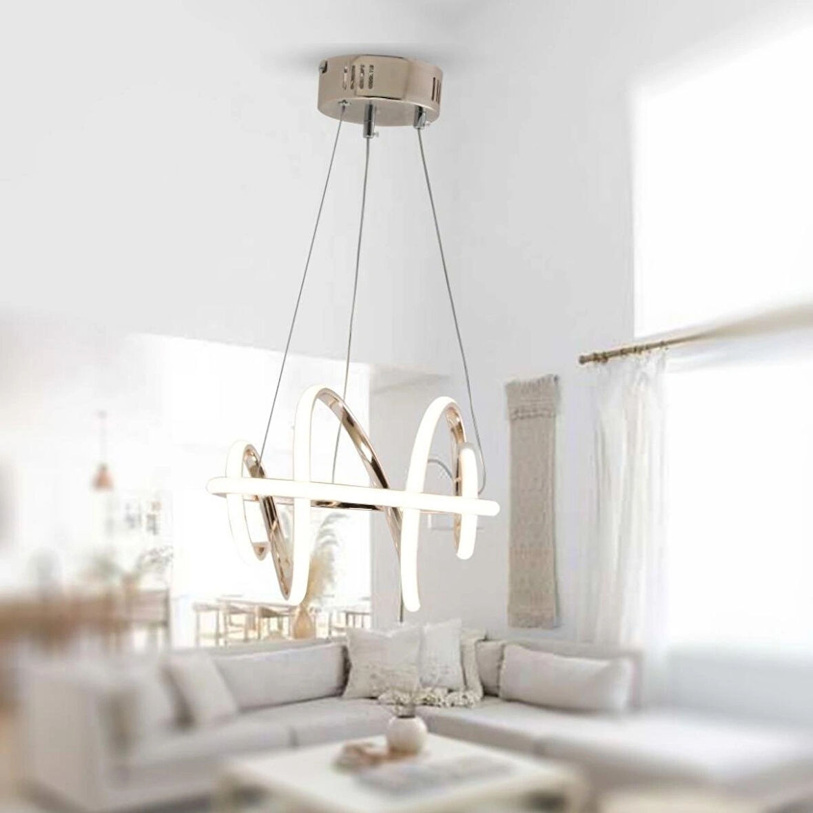 TT005-FSR-GNR TT Aydınlatma GÜN IŞIĞ LED Burgu Modeli Fransız Sarı Kaplama Led Avize