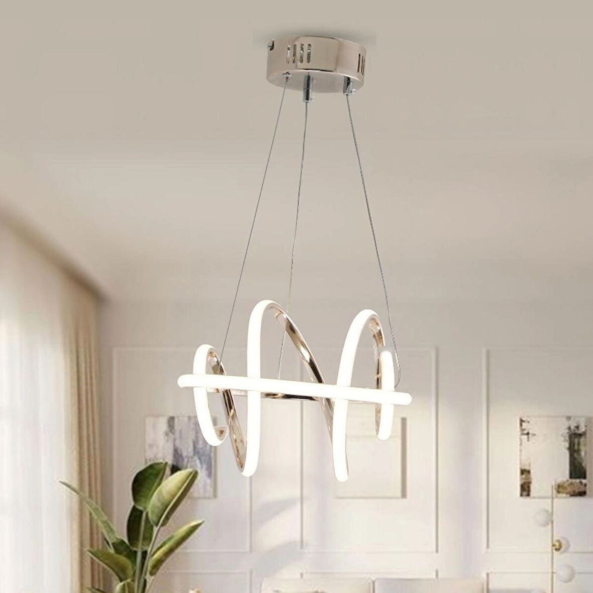 TT005-FSR-SRR TT Aydınlatma SARI IŞIK LED Burgu Modeli Fransız Sarı Kaplama Led Avize