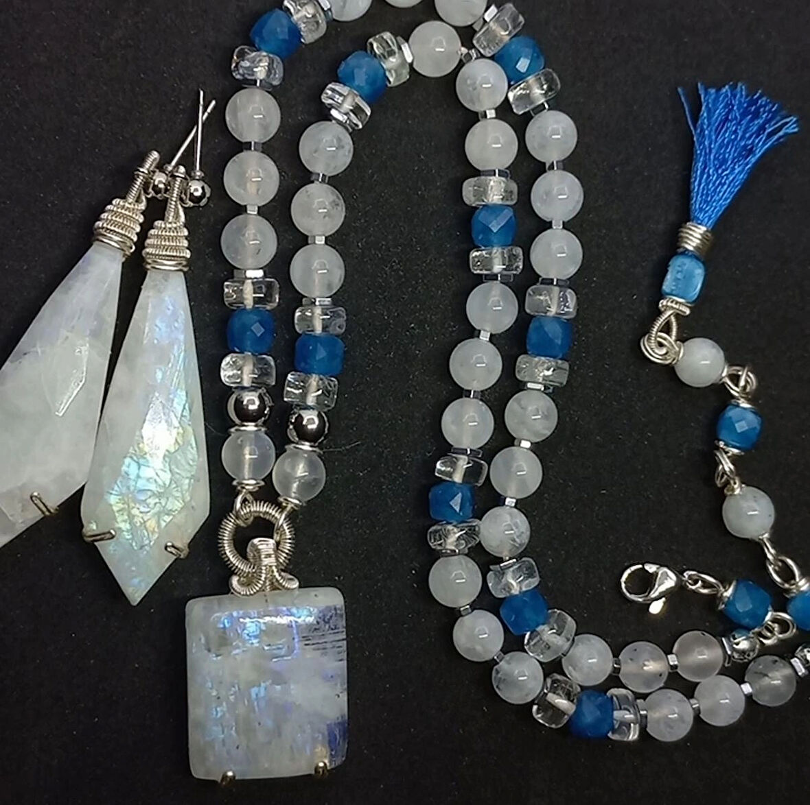 2450 Ay taşı Kuvars Hematit el yapımı kolye