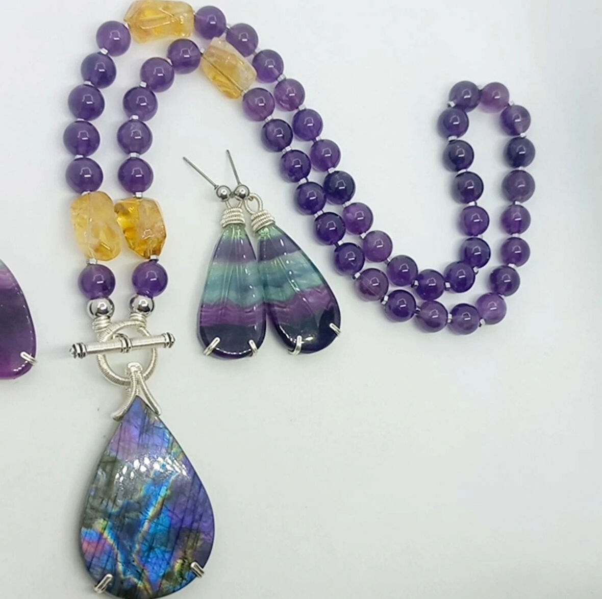 2451 Labradorit Ametist Sitrin Hematit el yapımı kolye