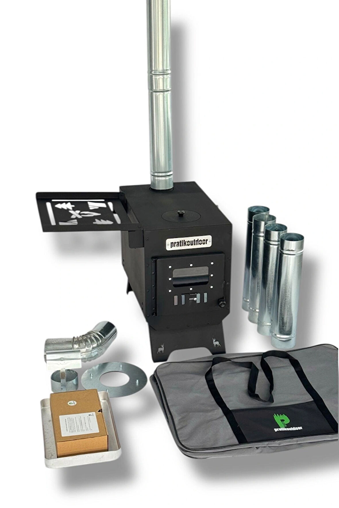 Kuzineli Kamp ve Çadır Sobası Katlanır Ayaklı Kamp Sobası Çantalı