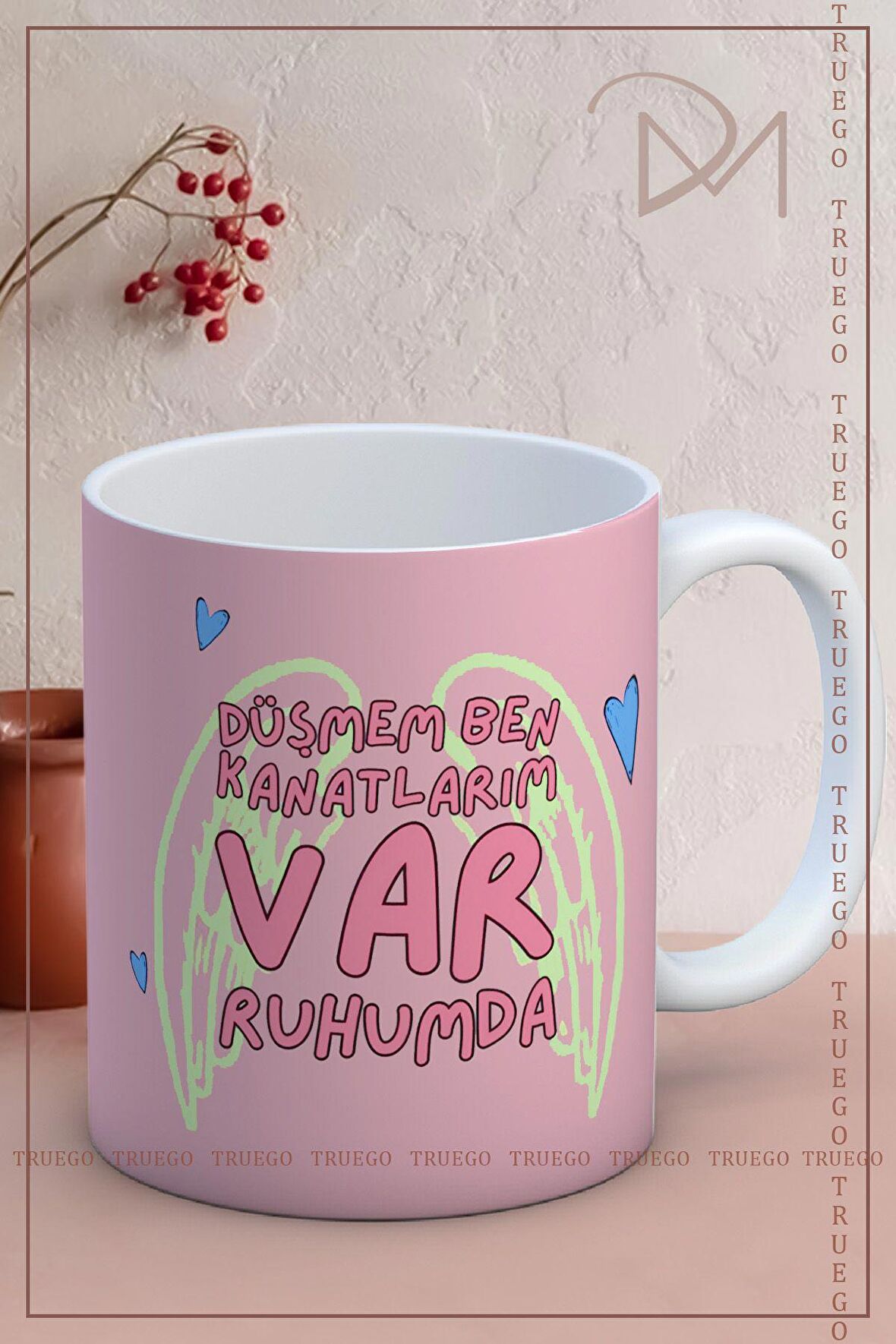 Baskılı Kupa Bardak Seramik Mug - Kanatlarım Var Ruhumda