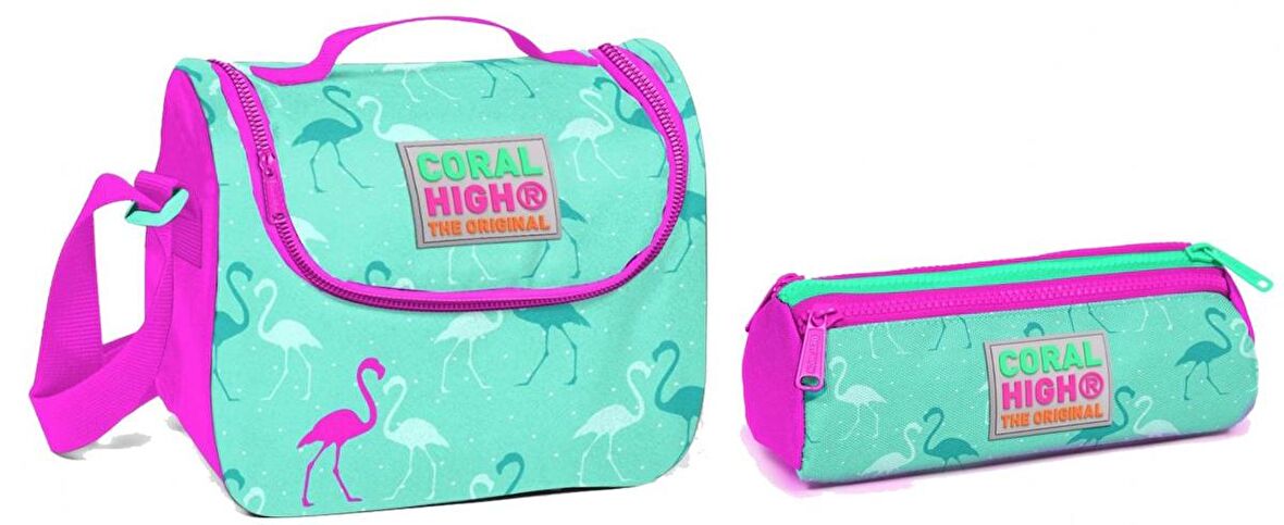 Coral High Yeşil Flamingo Kız Çocuk Beslenme ve Kalemlik Seti