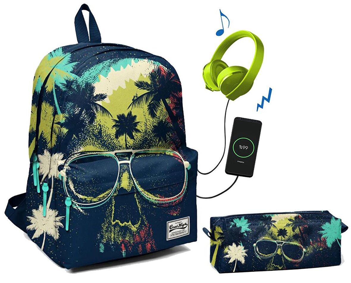 Coral High Üç Bölmeli Ortaokul ve Lise Okul Çantası Seti - Ormanda Kurukafa