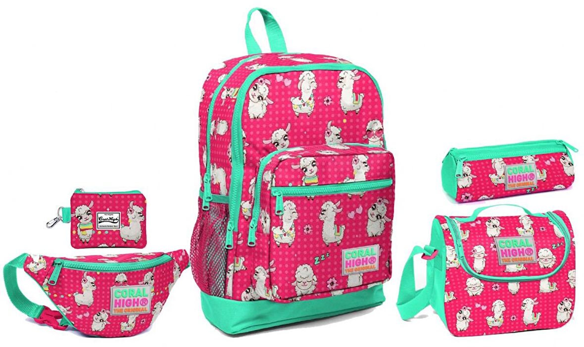 Coral High Lama Desenli Okul ve Günlük Çanta Seti - Kız Çocuk