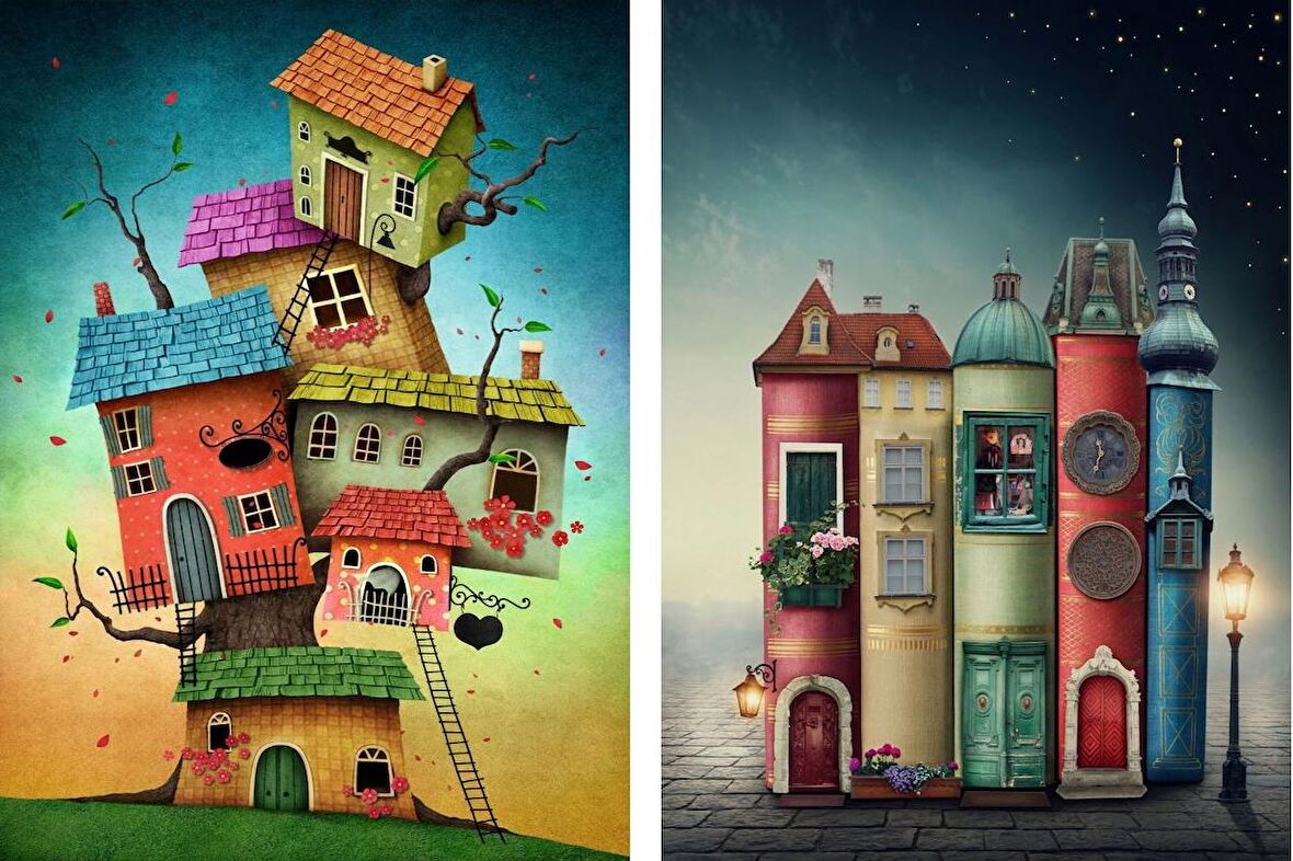 Nova Puzzle Fantastik Evler ve Kitap Sokağı 12+ Yaş Küçük Boy Puzzle 2x1000 Parça