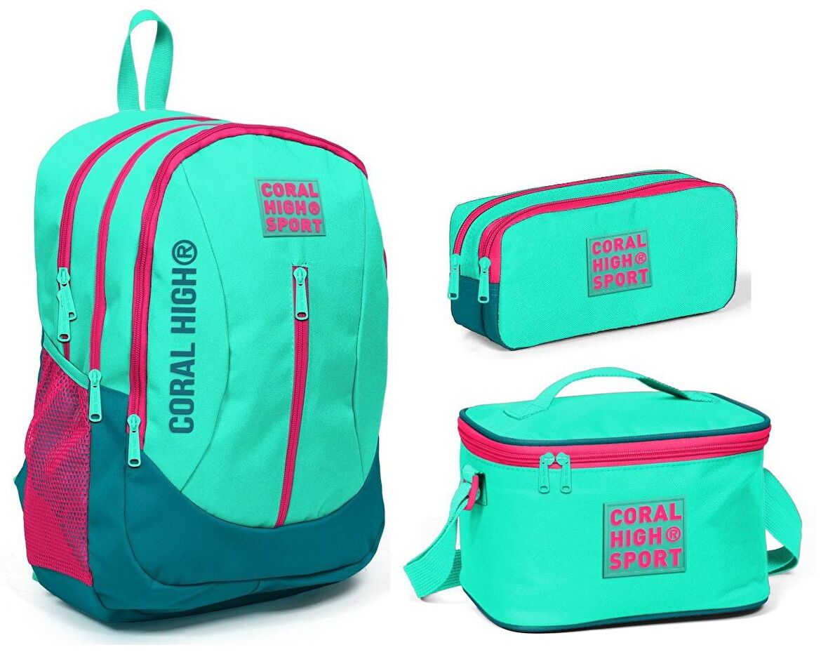 Coral High Sport Su Yeşili Okul Çanta Seti - Kız ve Erkek Çocuk