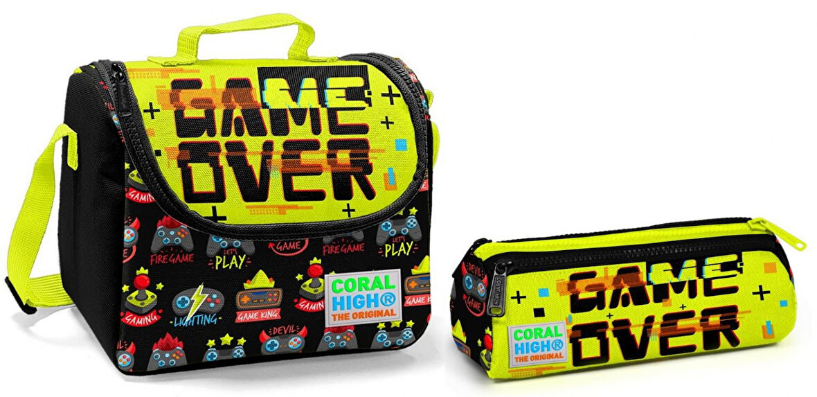 Coral High Game Over Erkek Çocuk Beslenme Çantası ve Kalemlik Seti - Thermo