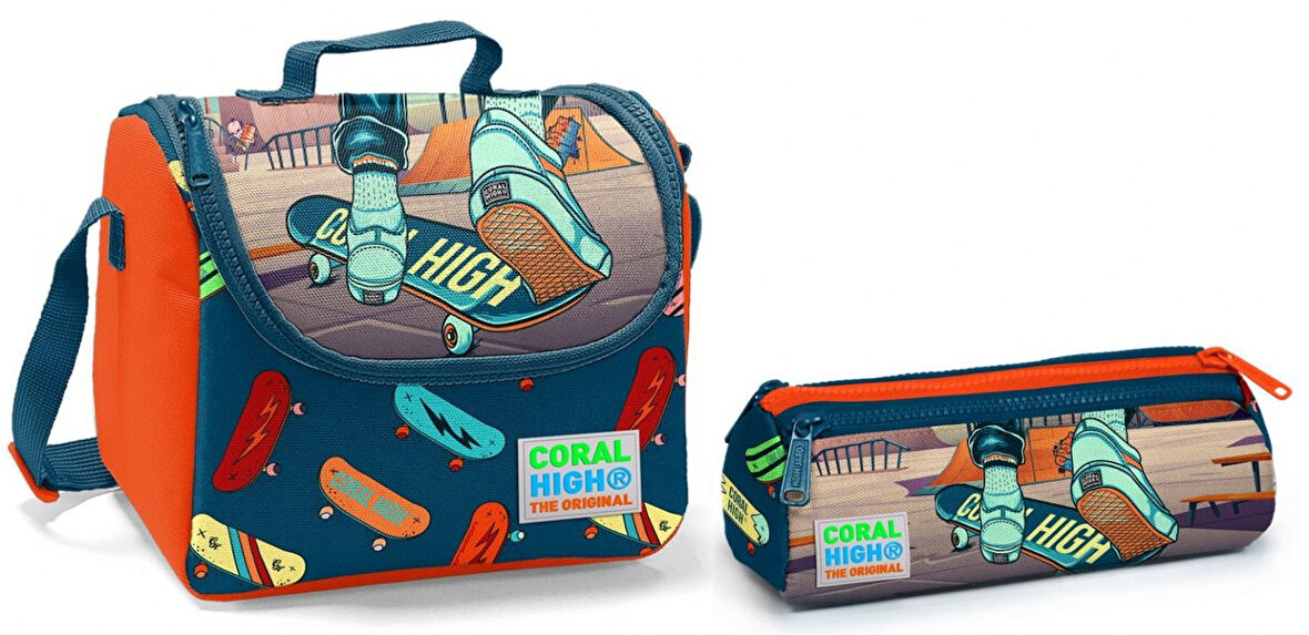 Coral High Kaykay Erkek Çocuk Beslenme Çantası ve Kalemlik Seti - Thermo