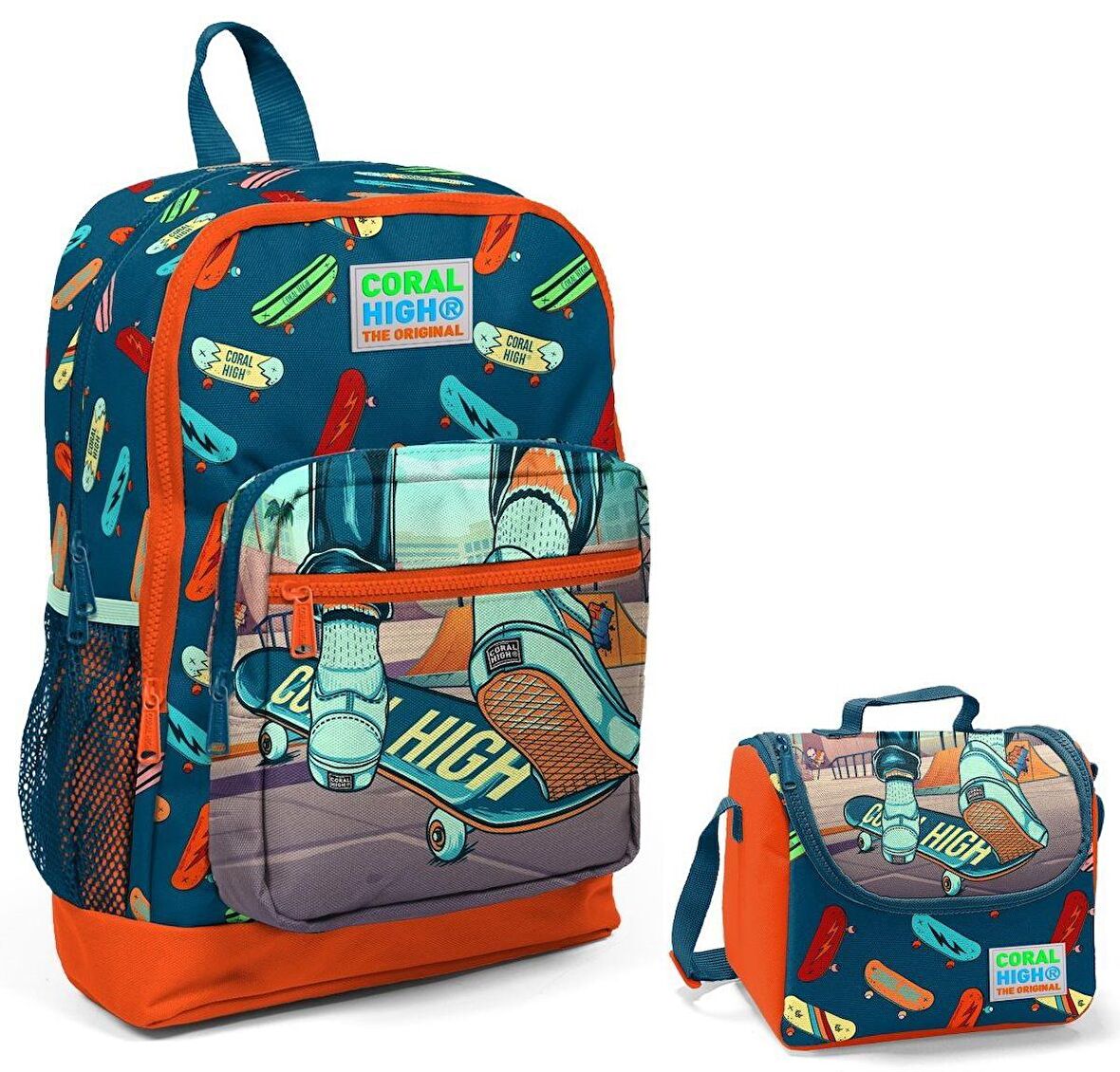 Coral High Kaykay Baskılı Erkek Çocuk İlkokul Çantası ve Beslenme Seti