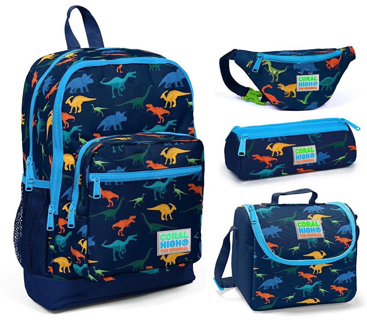 Coral High Dinazor Baskılı Erkek Çocuk 4'lü İlkokul Çanta Seti