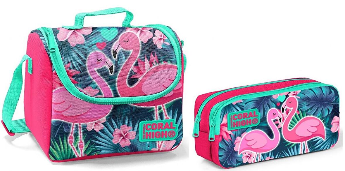 Coral High Beslenme Çantası ve Kalemlik Takım - Flamingo - Kız Çocuk
