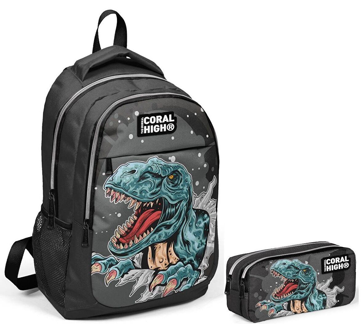 Coral High Dinazor Baskılı Erkek Çocuk İlkokul Çantası ve Kalemlik Seti