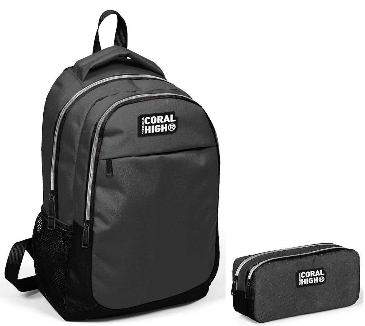 Coral High Siyah-Gri Erkek Çocuk İlkokul Çantası ve Kalemlik Seti