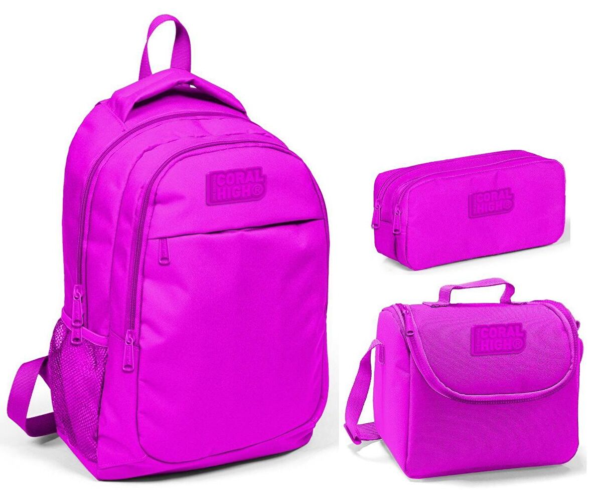 Coral High Pembe Kız Çocuk İlkokul Çanta Seti - Sırt Çantası+Beslenme+Kalemlik