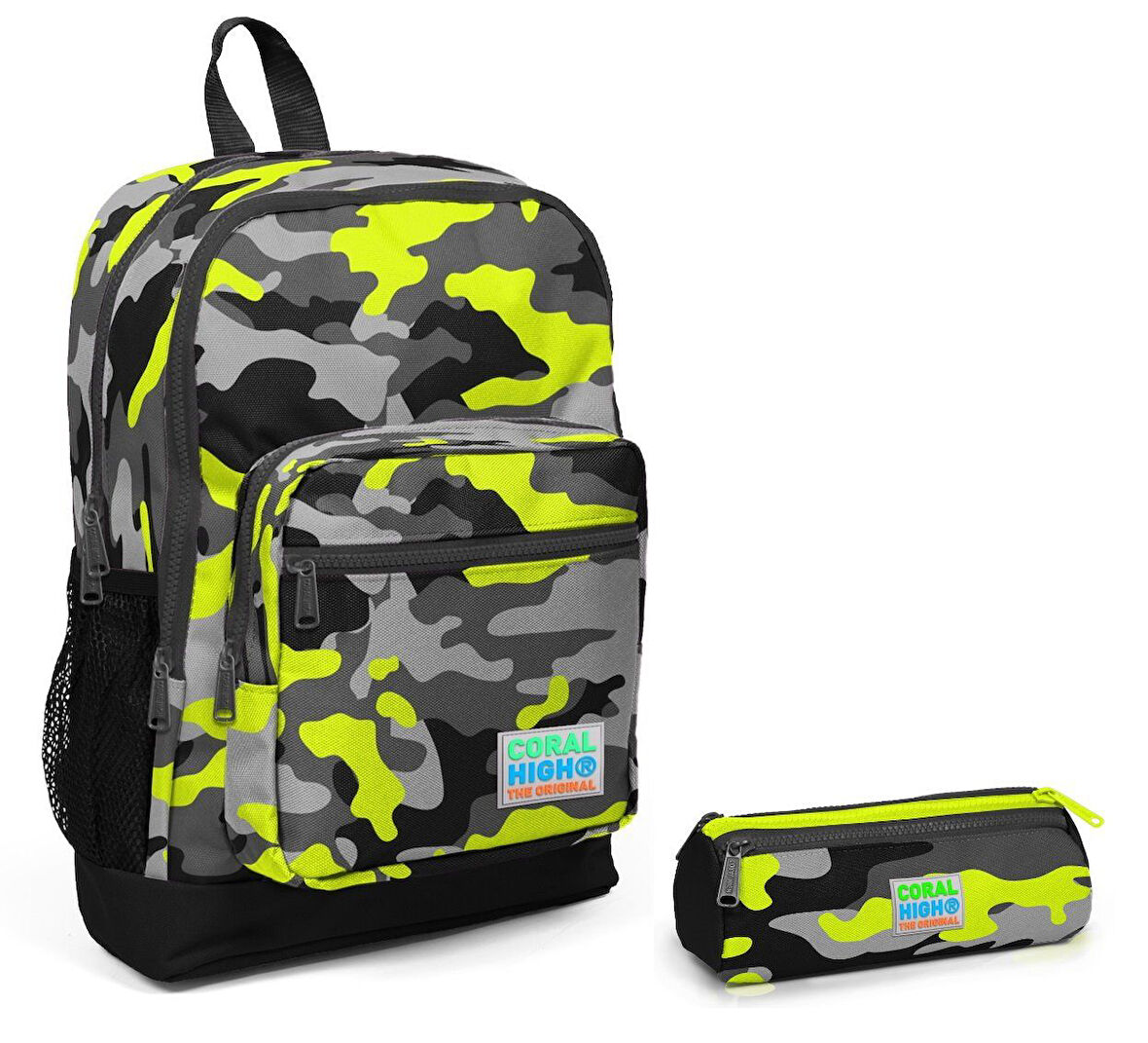 Coral High Yeşil Kamuflaj Erkek Çocuk İlkokul Çantası ve Kalemlik Seti