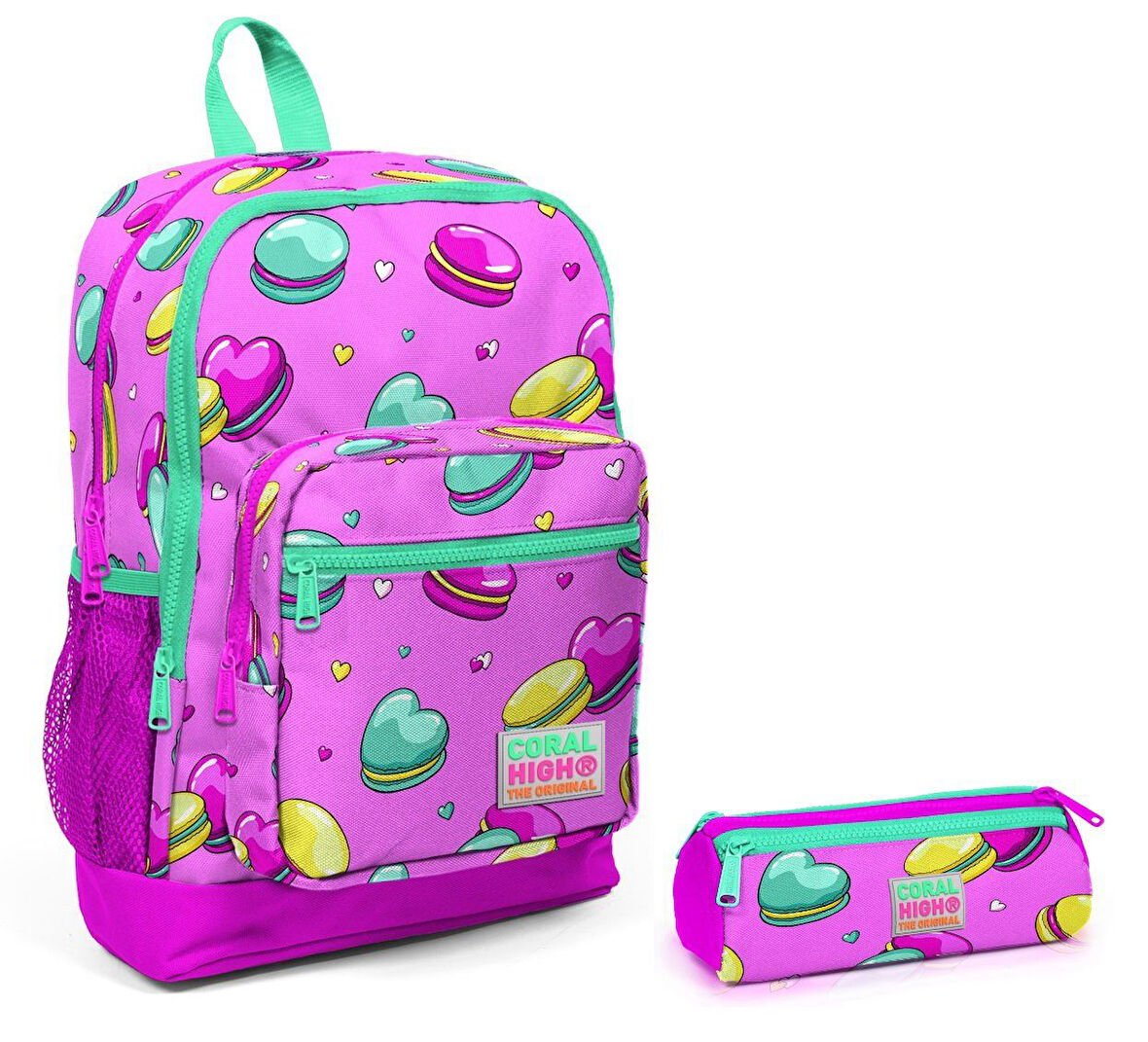 Coral High Pembe Makaron Kız Çocuk İlkokul Çanta Seti - Sırt Çantası ve Kalemlik