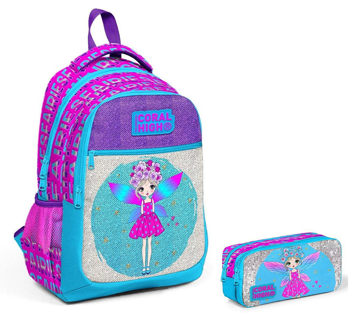 Coral High Simli Parlayan Okul Sırt Çantası ve Kalemlik Seti