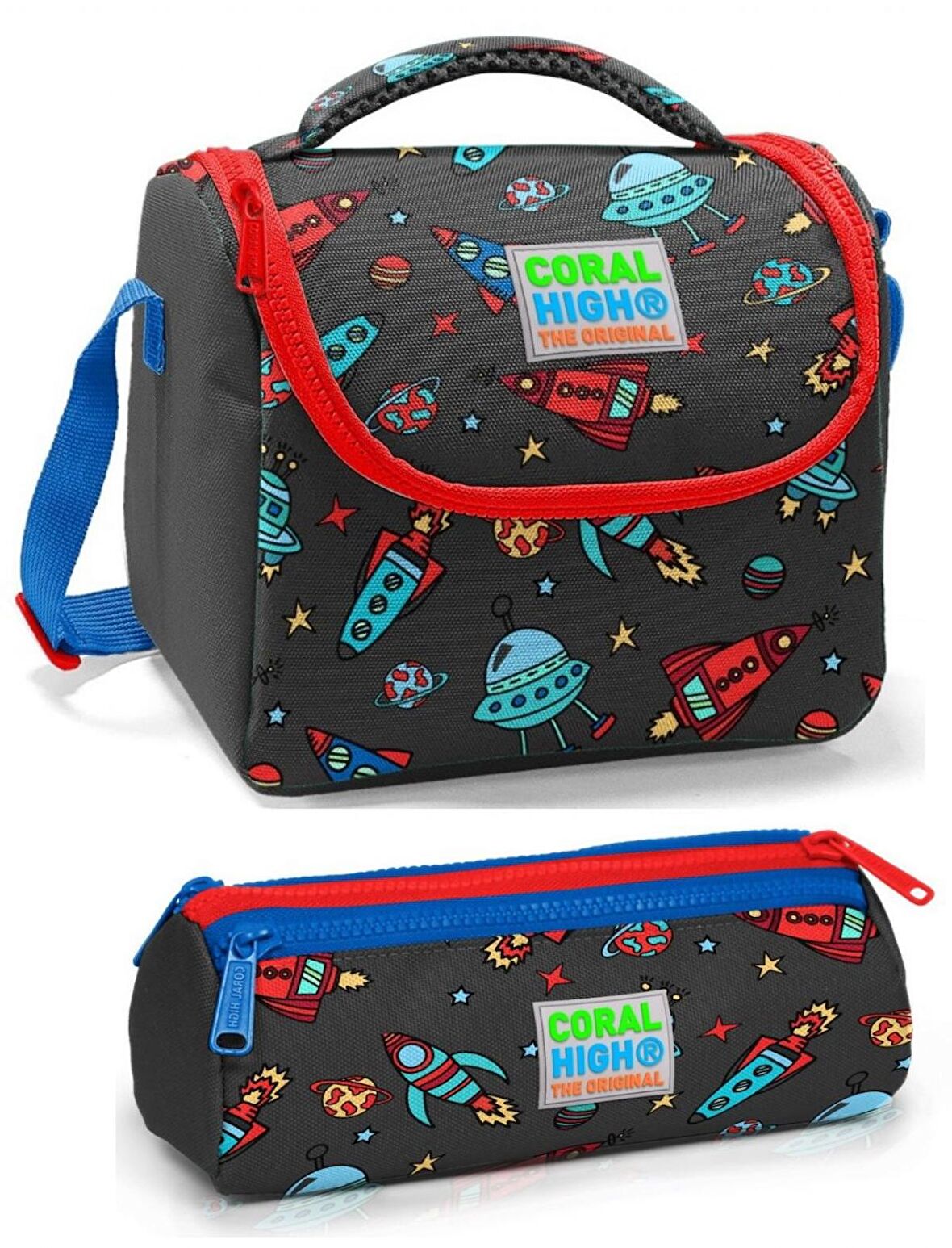 Coral High Erkek Çocuk Siyah Kırmızı Roket Beslenme Çantası Seti