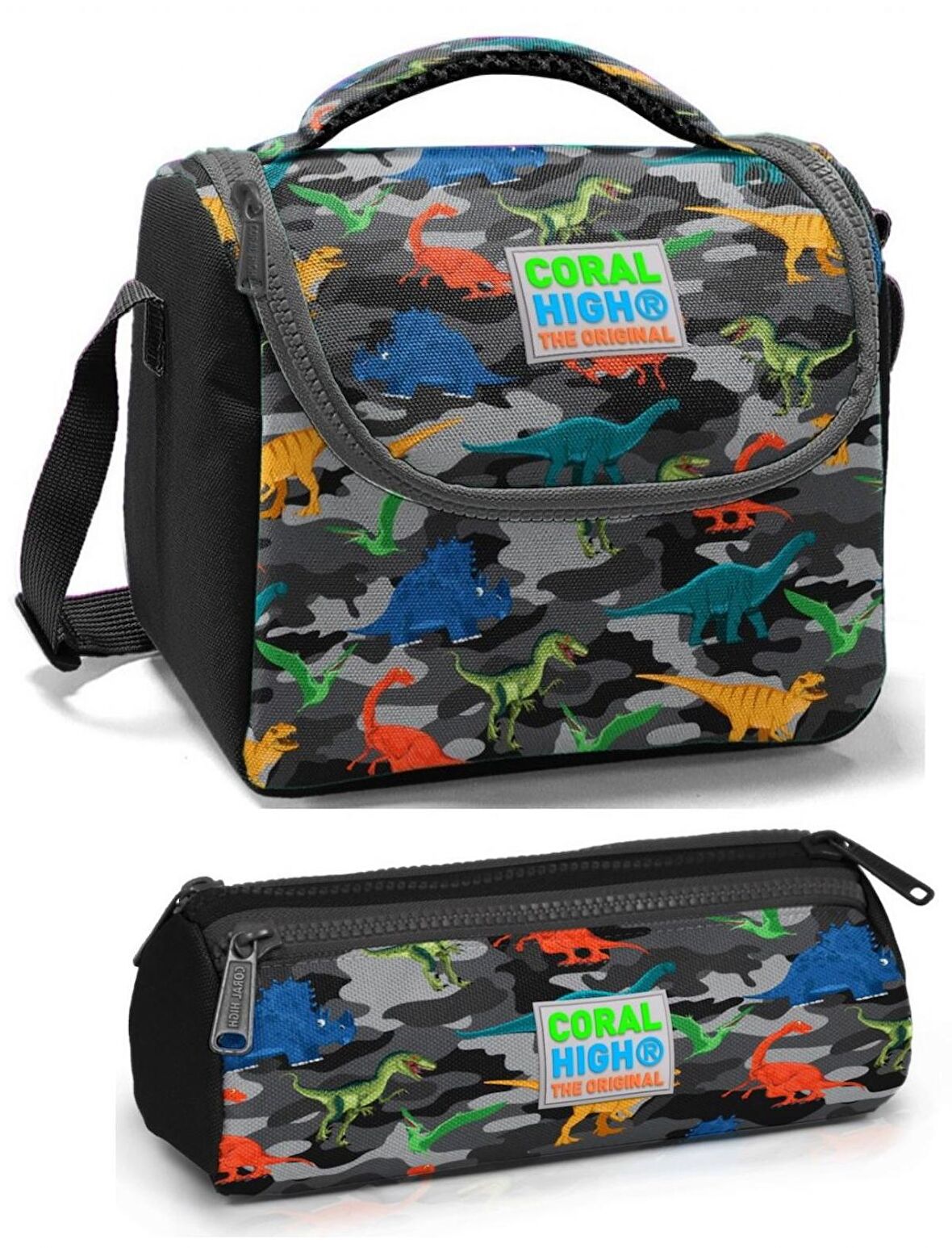 Coral High Erkek Çocuk Siyah Gri Dinazorlar Beslenme Çantası Seti