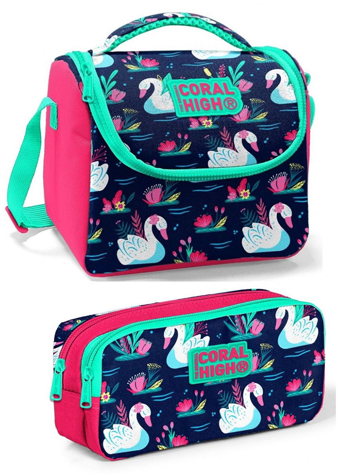 Coral High Kırmızı Yeşil Kuğu Kız Çocuk Beslenme Çantası Seti