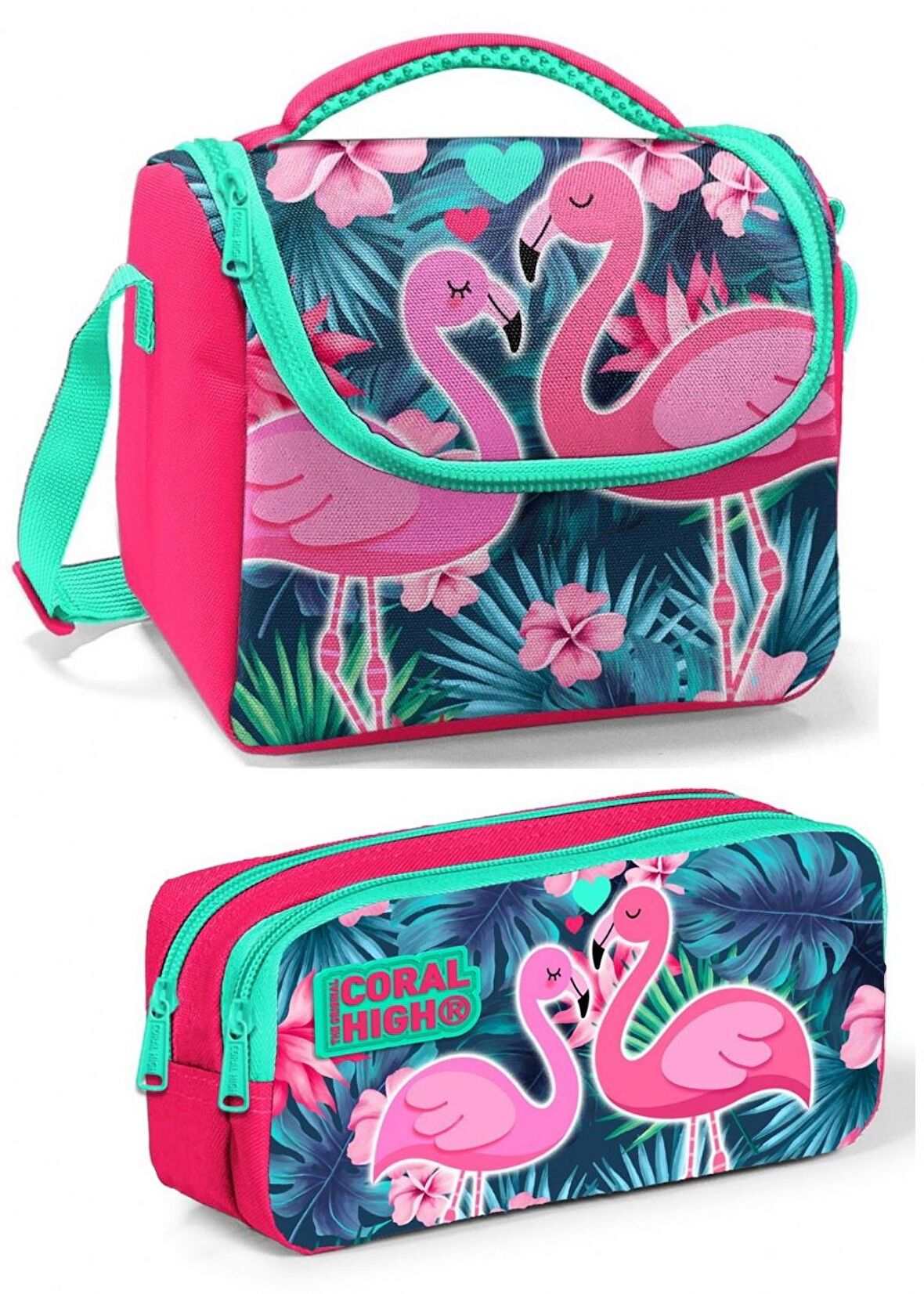 Coral High Mercan Yeşil Flamingo Kız Çocuk Beslenme Çantası Seti