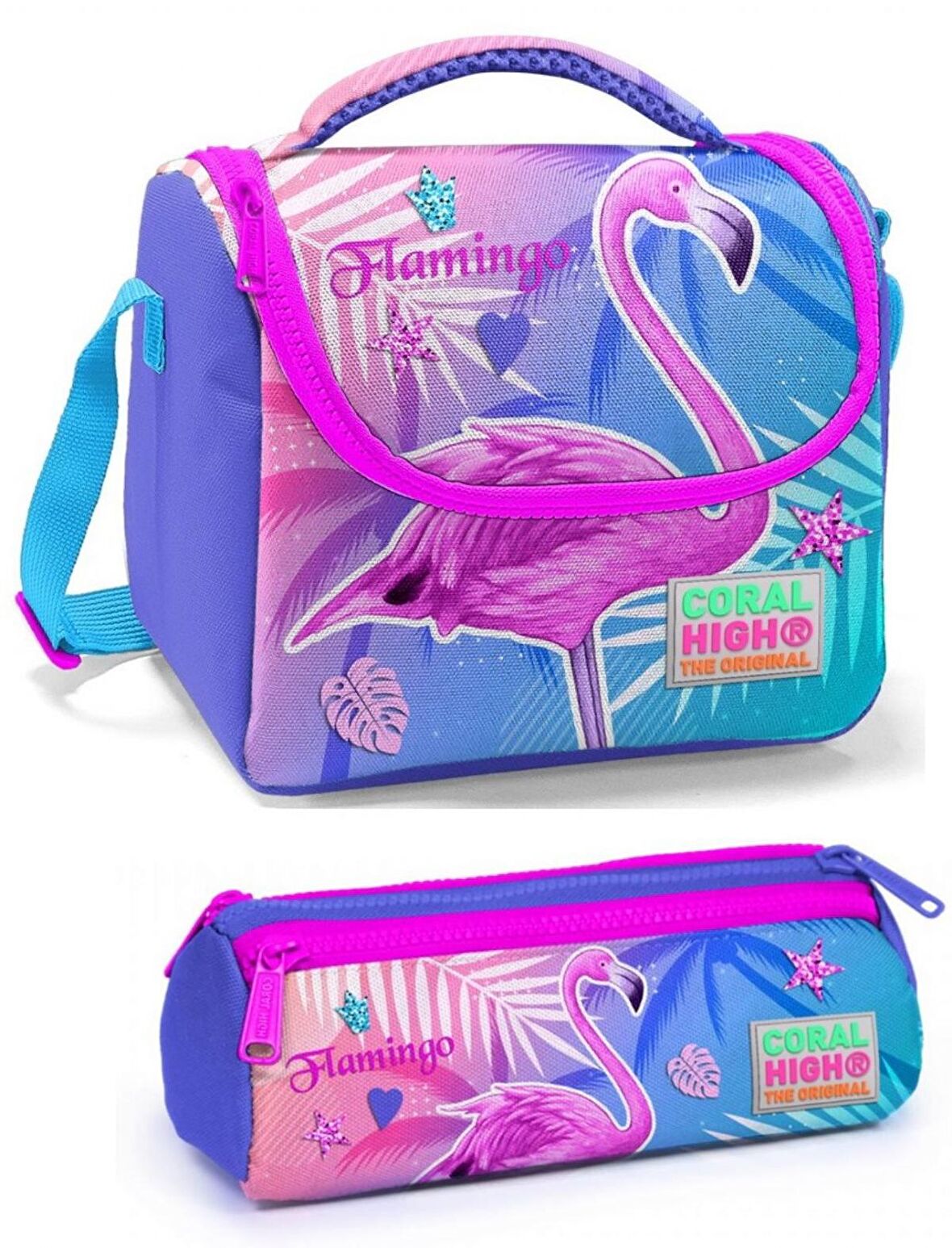 Coral High Kız Çocuk Mavi Pembe Flamingo Beslenme Çantası Seti