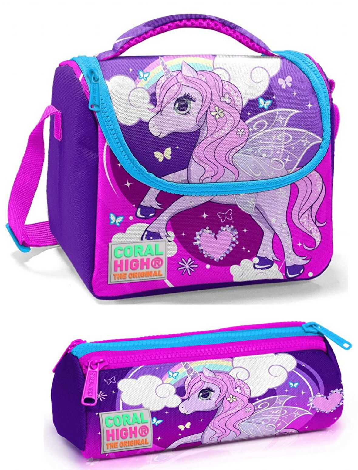 Coral High Kız Çocuk Mor Unicorn Beslenme Çantası Seti