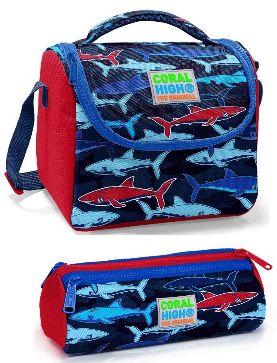 Coral High Erkek Çocuk Lacivert Kırmızı KöpekBalığı Beslenme Çantası Seti