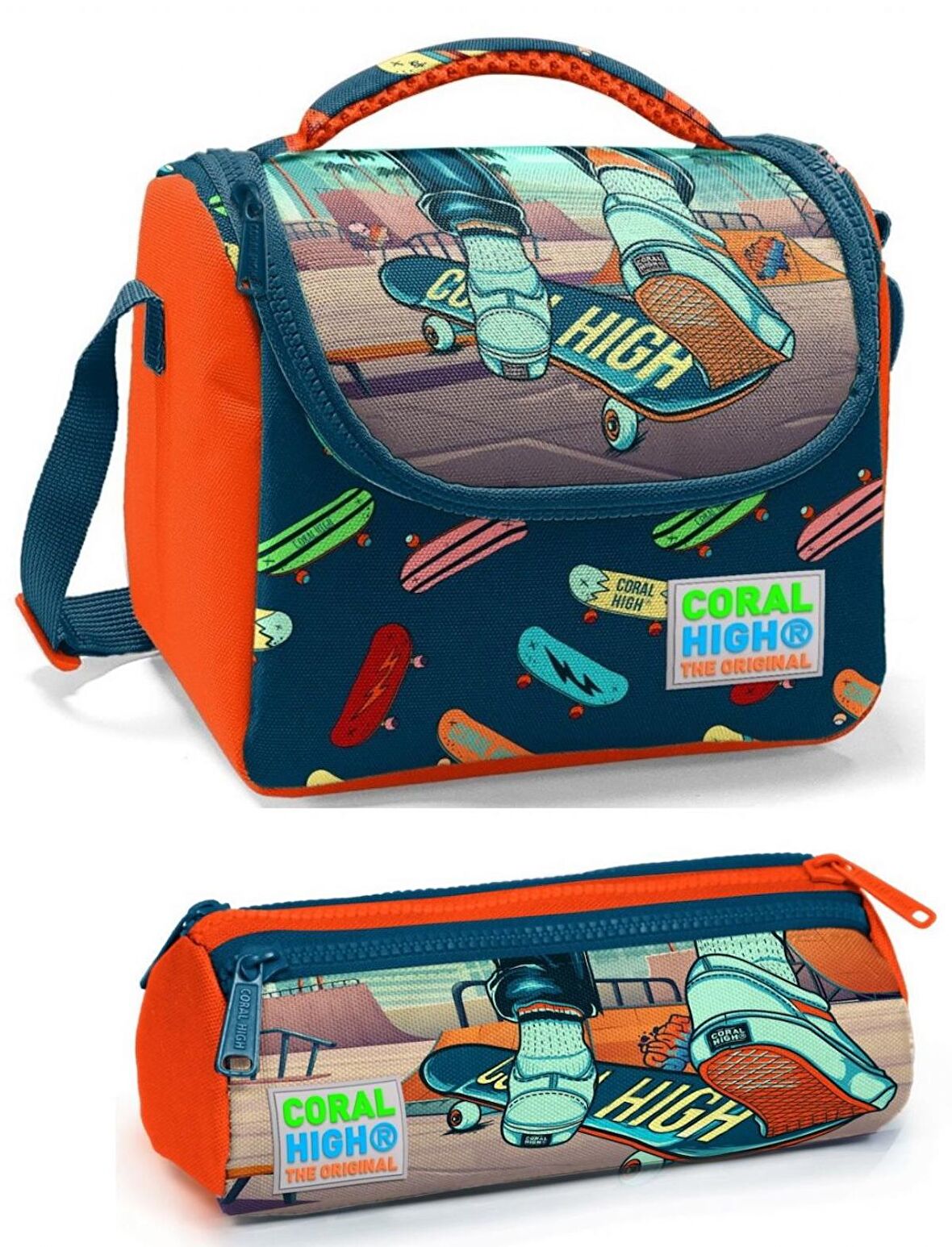 Coral High Erkek Çocuk Turuncu Yeşil Beslenme Çantası Seti