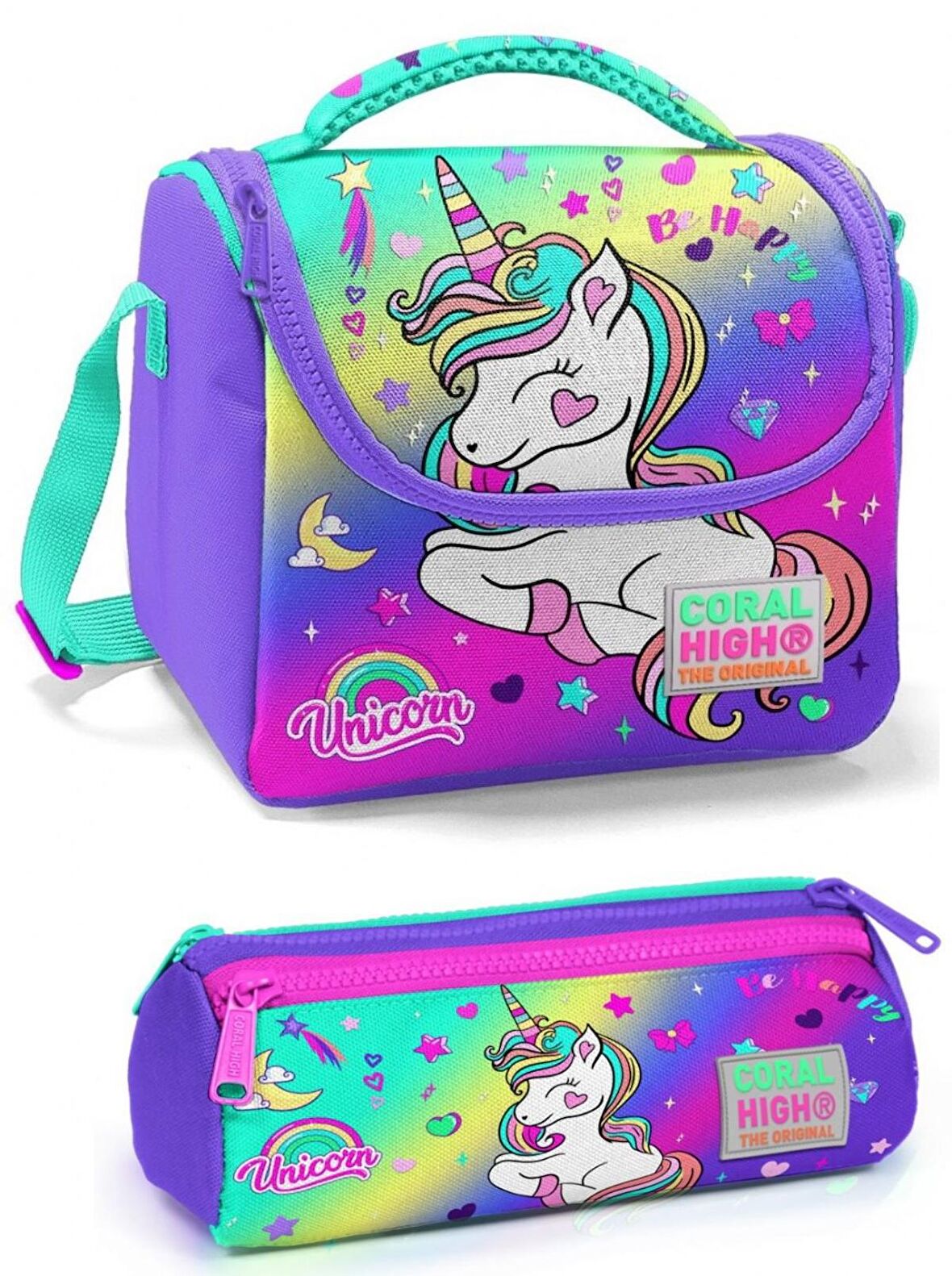 Coral High Mor Yeşil Tekboynuz Unicorn Kız Çocuk Beslenme Çantası Seti
