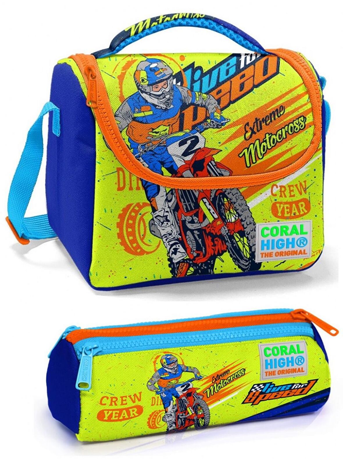 Coral High Erkek Çocuk Mavi Sarı Motorsiklet Beslenme Çantası