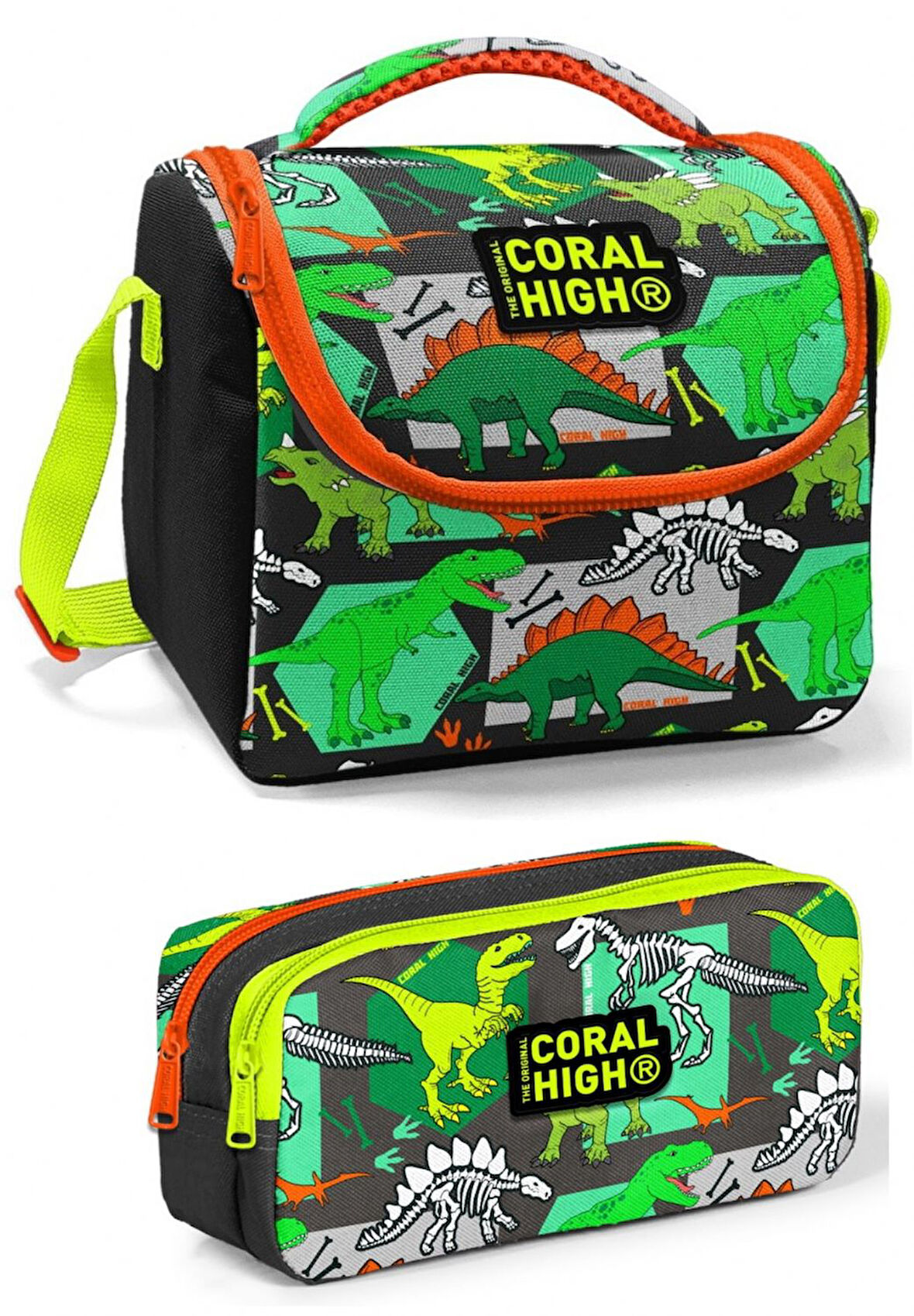 Coral High Yeşil Siyah Dinazor Erkek Çocuk Beslenme Çantası Seti