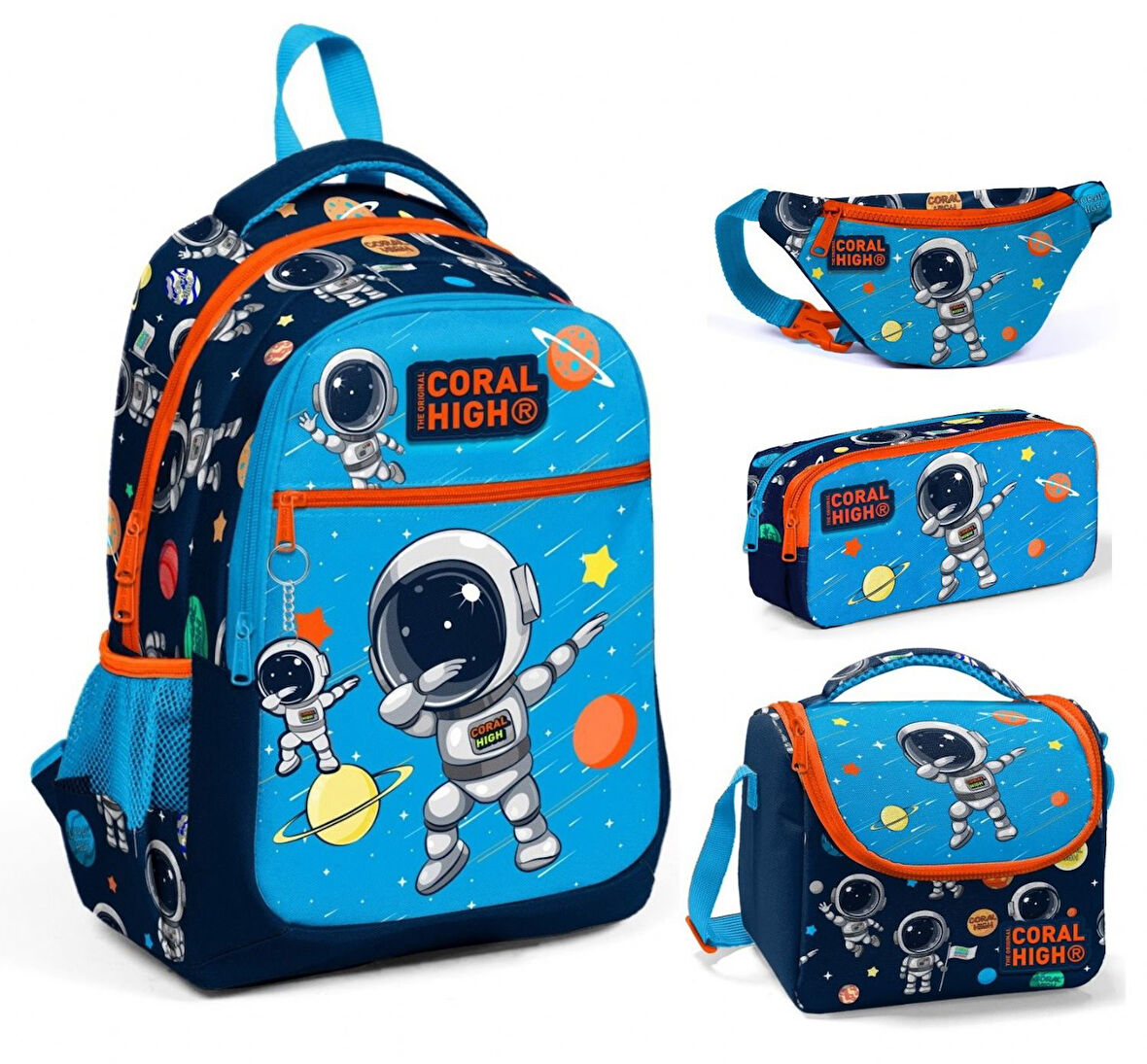 Coral High Lacivert Mavi Astronot Üçlü Okul Çantası ve Bel Çantası Seti - Erkek Çocuk