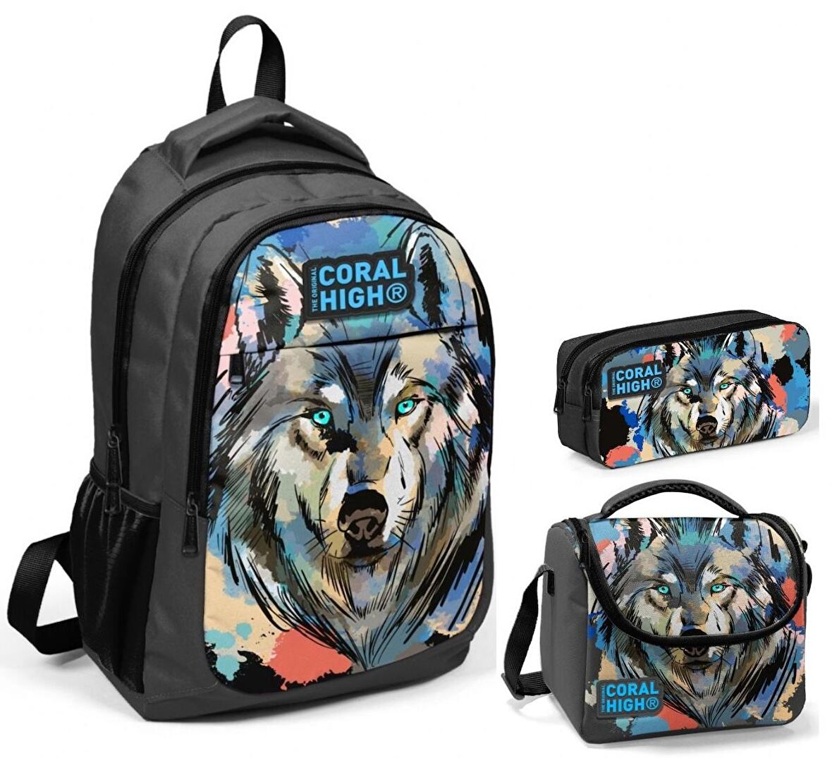 Coral High Siyah Kurt Üçlü İlkokul Okul Çanta Seti