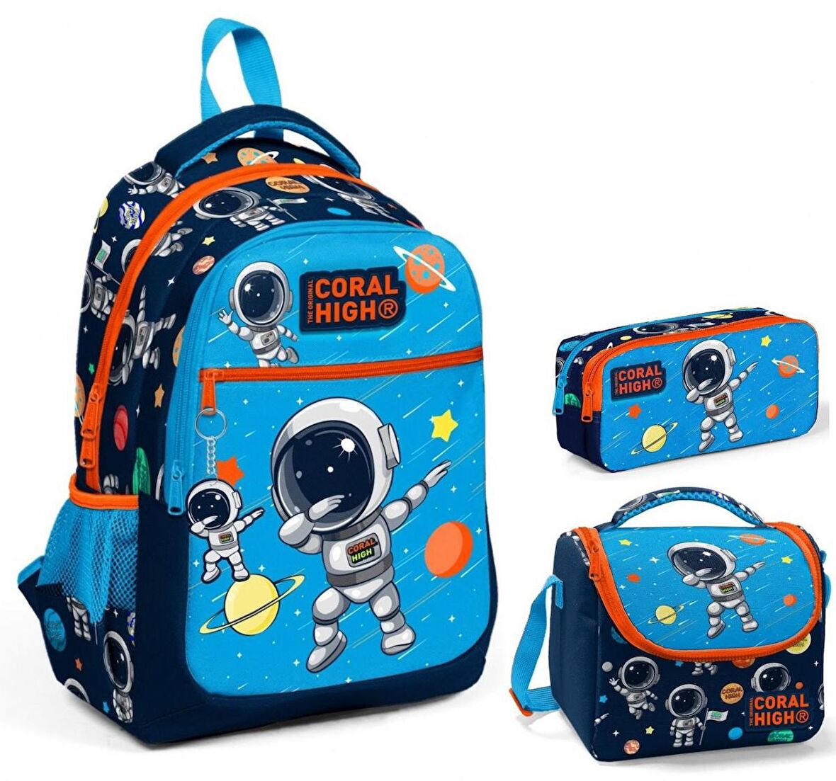 Coral High Erkek Çocuk Lacivert Mavi Astronot Üçlü İlkokul Okul Çanta Seti