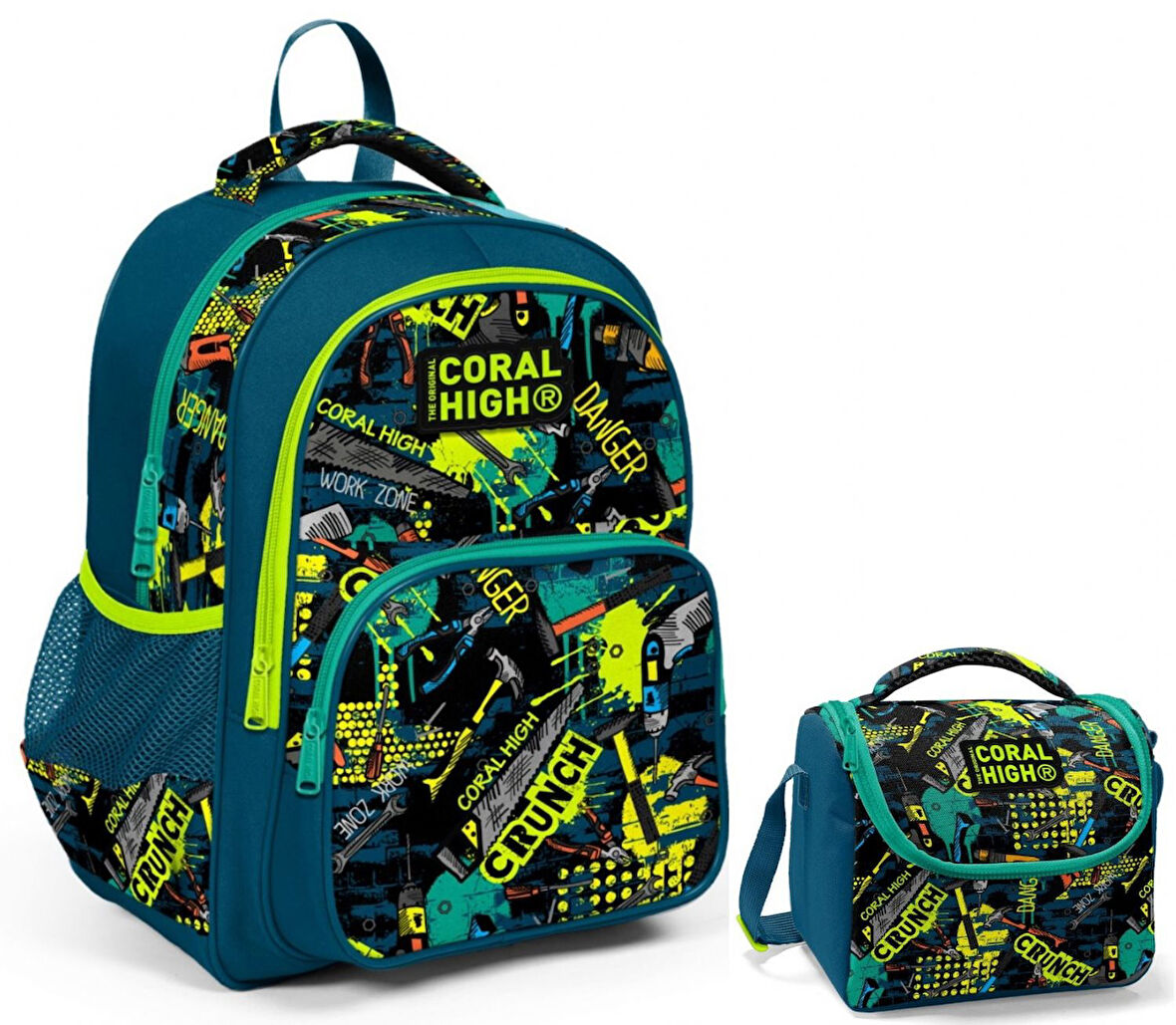 Coral High Yeşil El Aletleri Erkek Çocuk İlkokul Çantası ve Beslenme Çantası Seti