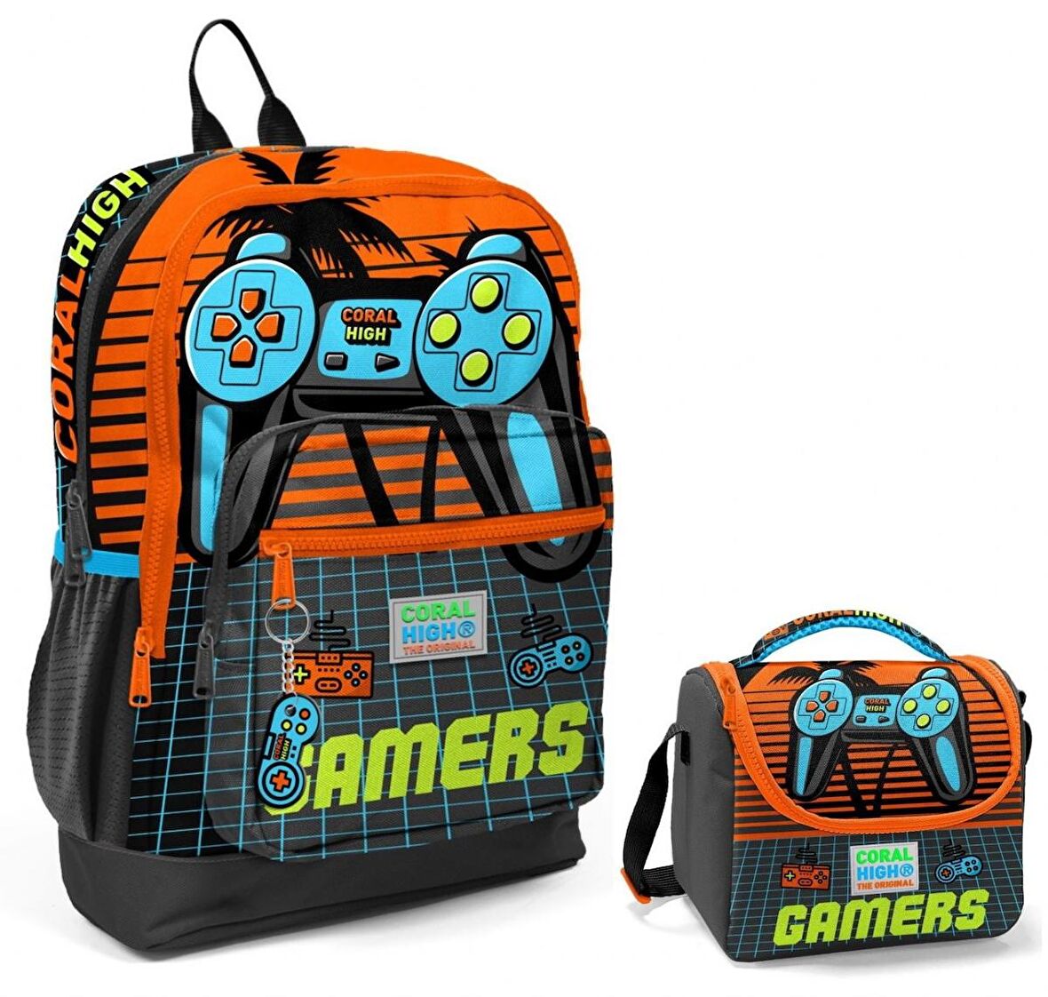 Coral High Turuncu Gamers Okul Sırt ve Beslenme Çantası Seti
