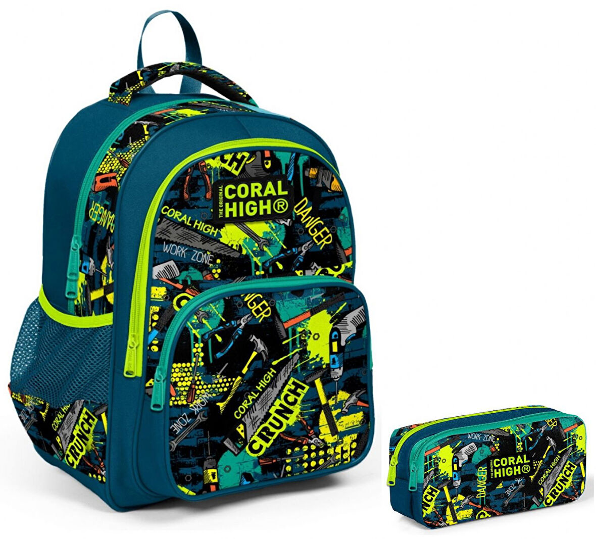 Coral High Yeşil El Aletleri Erkek Çocuk İlkokul Sırt Çantası ve Kalemlik Seti