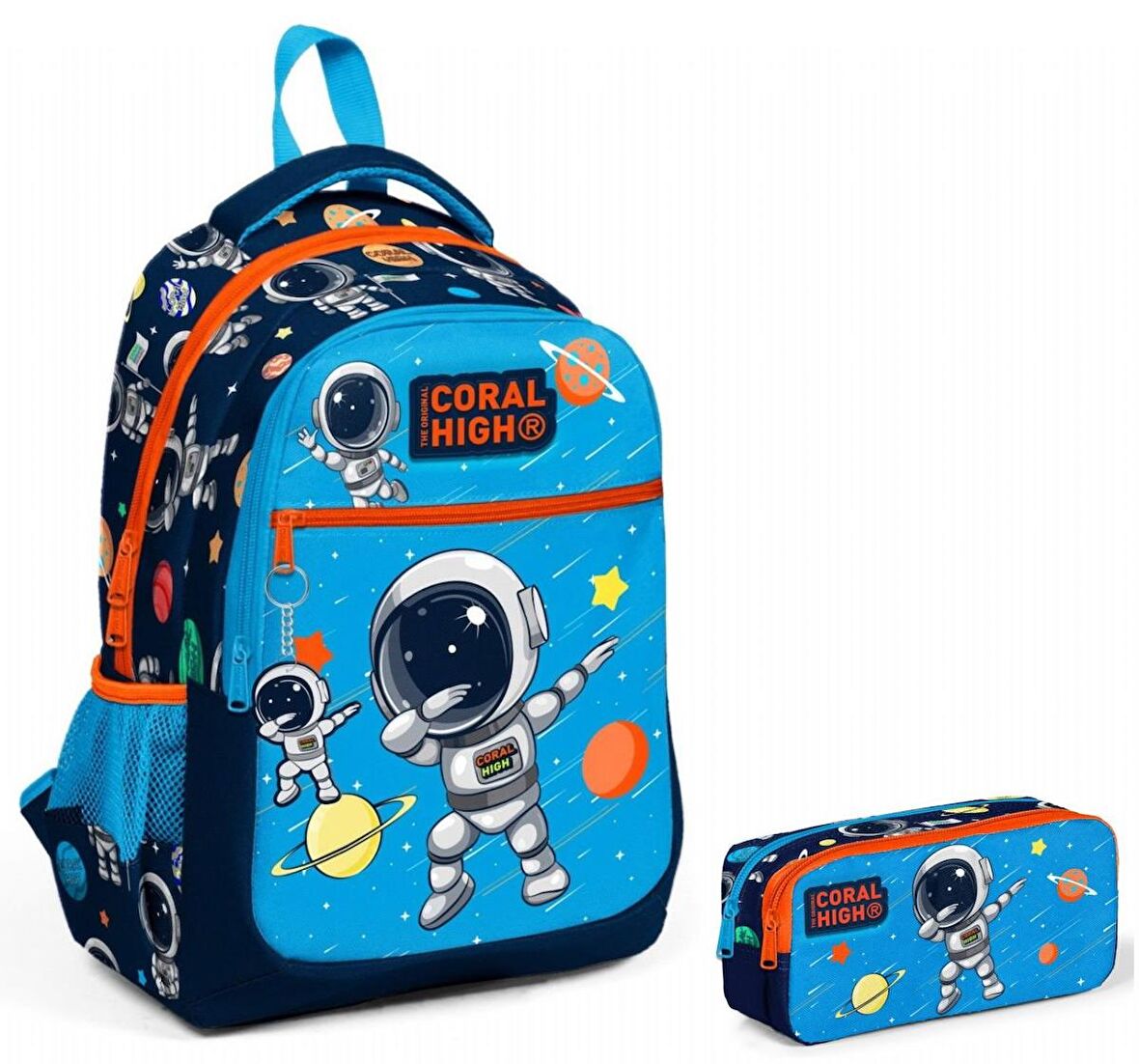 Coral High Lacivert Mavi Astronot İlkokul Ortaokul Sırt Çantası ve Kalemlik Seti
