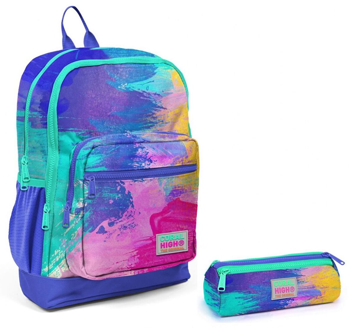 Coral High Renkli Airbrush İlkokul Sırt Çantası ve Kalemlik Seti